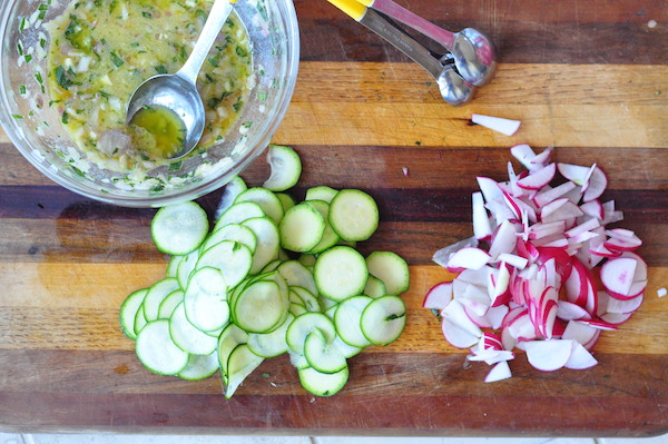 sliced courgettes and radishes