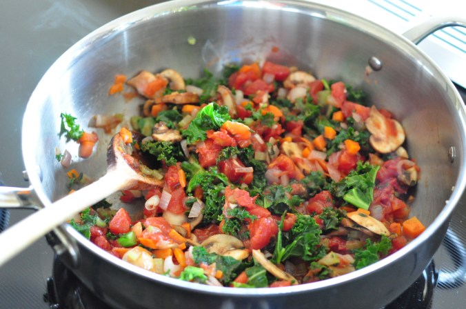 whole pan sauteeing veg with tomatoes