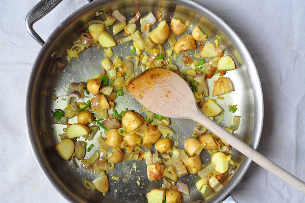 frying spices, shallots, potatoes 2