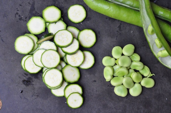 broad beans and courgette