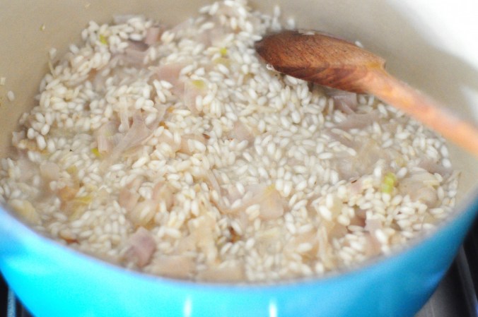 shallots, garlic, arborio rice